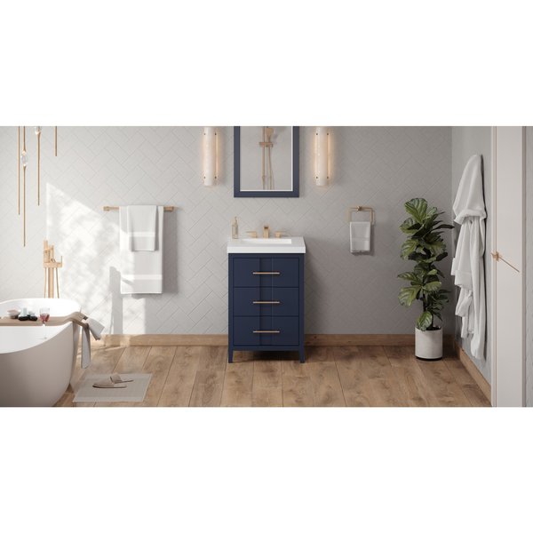 Jeffrey Alexander 24In. Hale Blue Katara Vanity, Lavante Cultured Mrbl Vessel Vanity Top, Integrated Rectangle Bowl VKITKAT24BLLAR